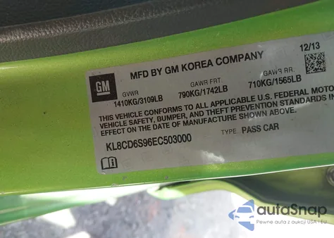 2014 Chevrolet Spark 1Lt Auto z USA, uszkodzony, nr VIN KL8CD6S96EC503000